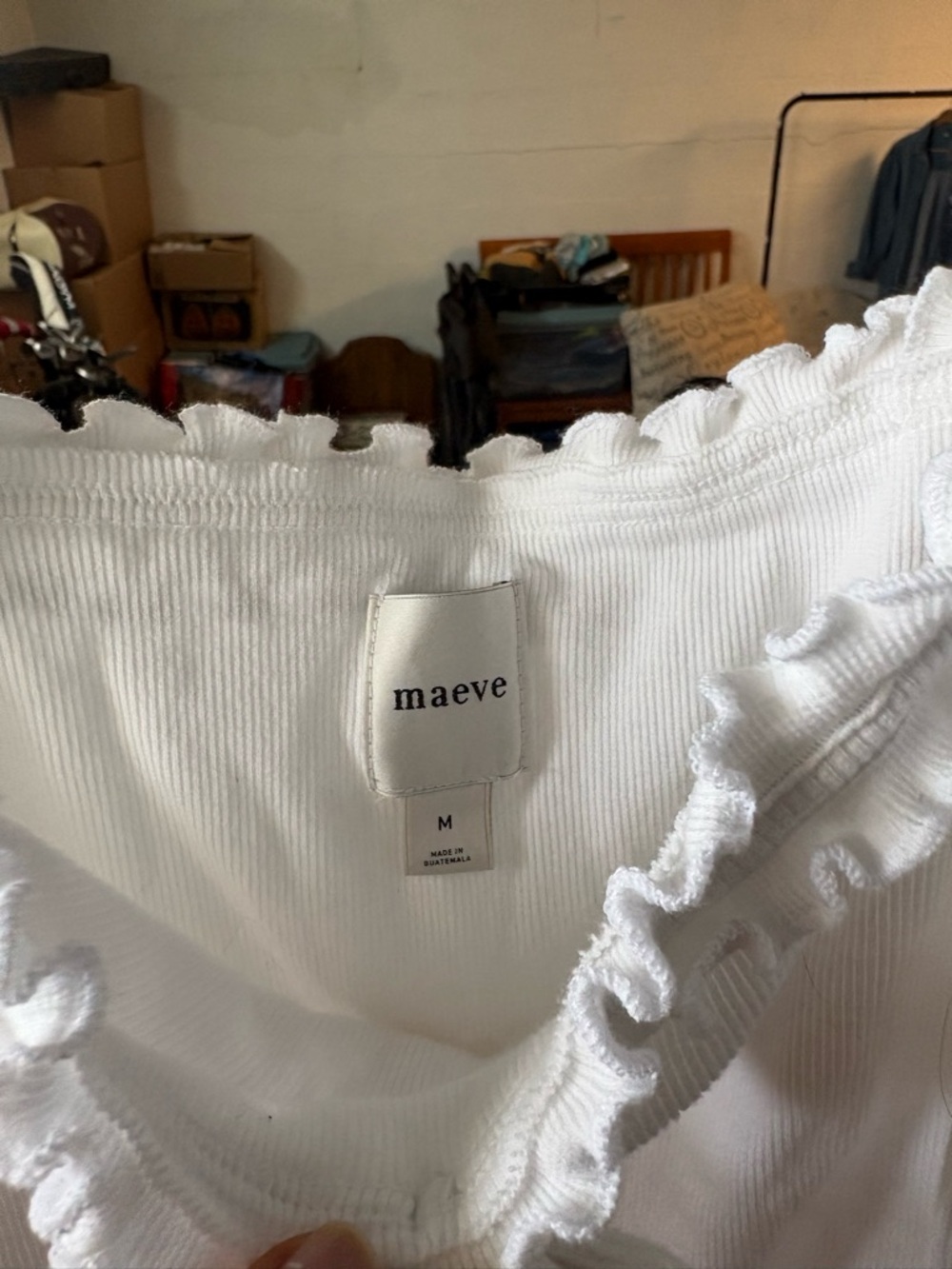 Maeve White Ruffle-Trim Ribbed Tank - Picture 2 of 2
